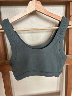ALO Yoga Ribbed Scoop Sports Bra - Slate Green
